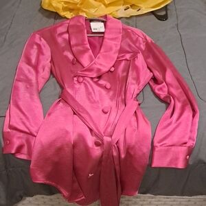 Women's Pink Satin Double-Breasted Coat dress, Forever 21